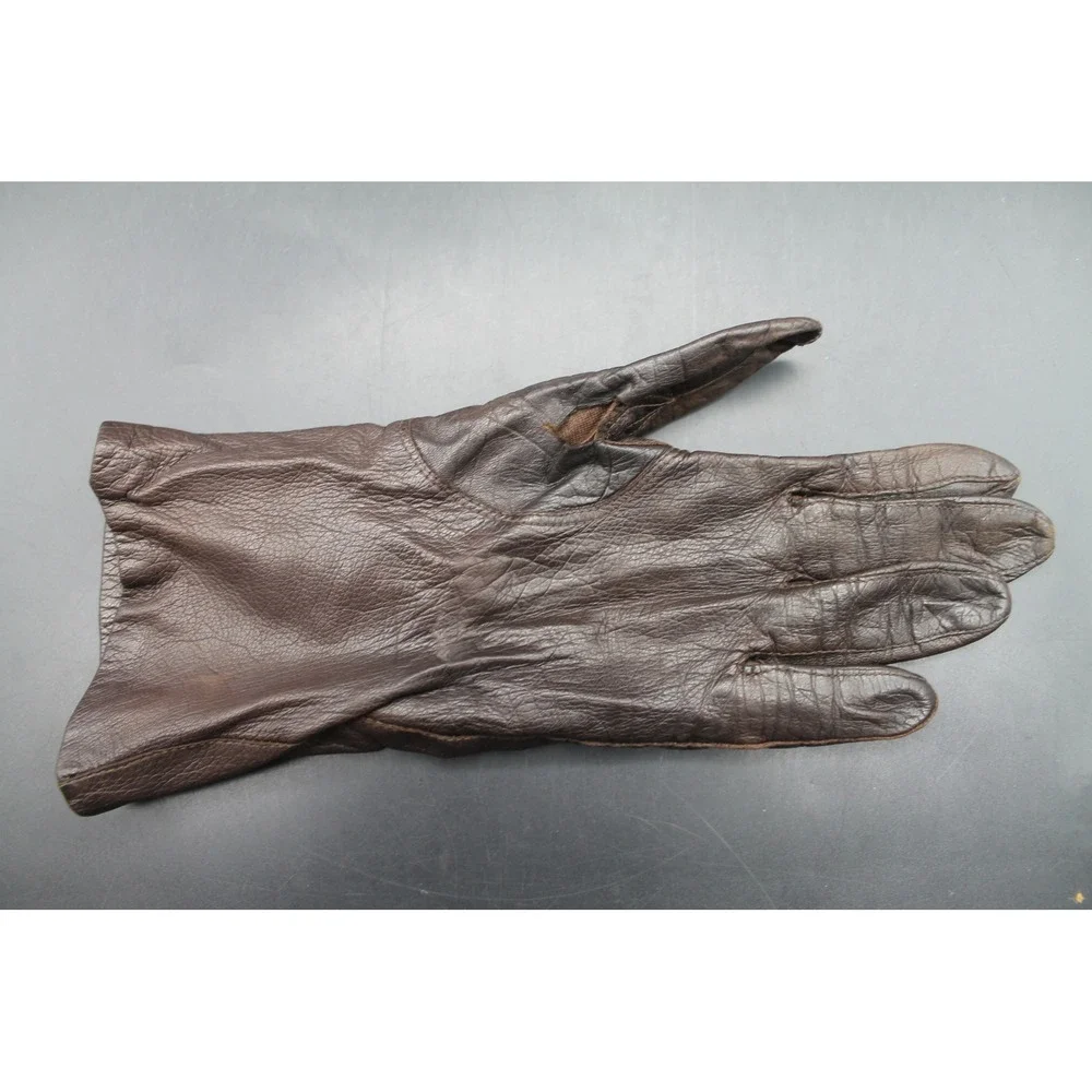Vintage Brown Leather Gloves Silk Lined Made in Italy Women's